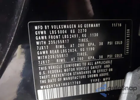 2017 Volkswagen Tiguan 2.0T Wolfsburg Edition z USA, uszkodzony, nr VIN WVGSV7AX1HK017769